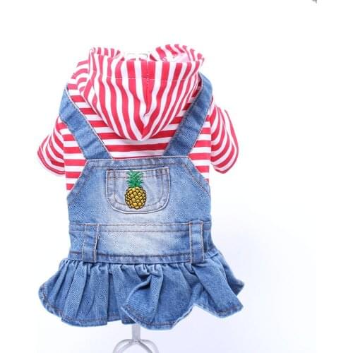 Striped Pet Dog Jean Dress Coat Denim Dog Cat Dress Fruit Patterns Clothes Pet Clothing 5 Design 6 Sizes LJSH655