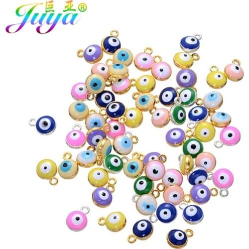 Juya 30pcs/lot DIY Greek Eye Charms Handmade Colorful Lucite Enamel Evil Eye Charms For Women Men Classic Charms Jewelry Making