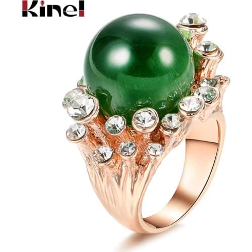 Kinel Natural Green Opal Stone Rings For Women 585 Rose Gold Boho Crystal Rings For Women Vintage Engagement Jewelry 2020 New