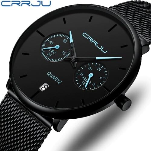 Mens Watches CRRJU Luxury Casual Waterproof Watch for Man Sport Quartz Full Steel Watch Mens Auto Date Watch Relogio Masculino