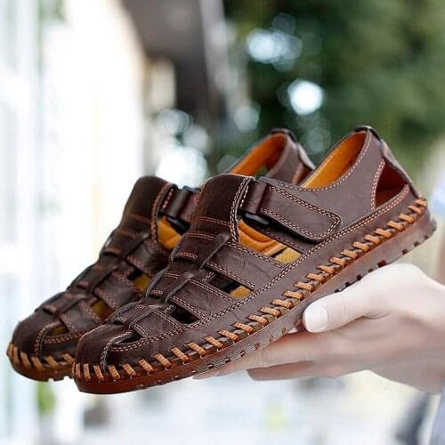 2021 Summer Genuine Leather Roman Mens Sandals Business Casual Shoes Outdoor Beach Wading Slippers Big Size 39-48