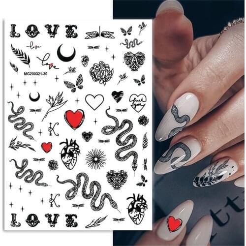 1 Sheet Snake Design 3D Nail Sticker Serpentine Nail Transfer Foil Beautiful Nail Decals Self-adhensive Nail Art Decoration