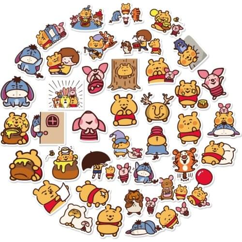 40Pcs Cute Disney Pooh Bear Phone Stickers Cartoon Water Cup Helmet Notebook Waterproof Decorative Small Stickers