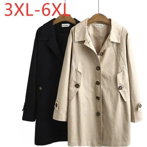 New 2020 ladies autumn winter plus size long overcoat for women large loose long sleeve khaki cotton trench coat 3XL 4XL 5XL 6XL