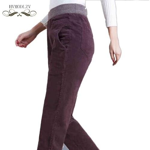 2021 Latest Spring Autumn Women Trousers Corduroy Large size Trousers Fashion Slim High quality Pants LJ227