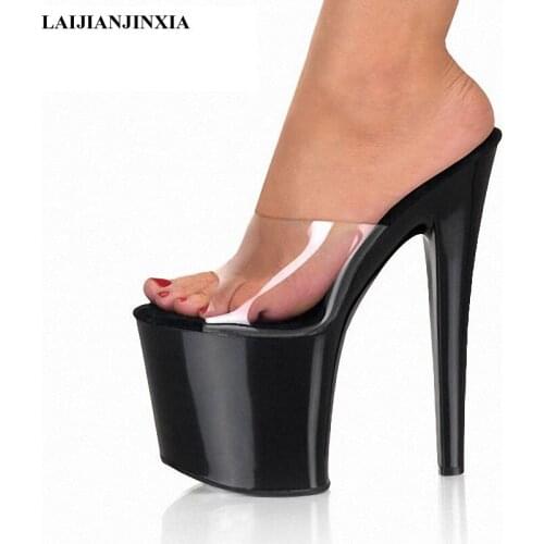 LAIJIANJINXIA New 8 Inch High Heel Slippers Women Summer Slides Open Toe Stiletto Sexy 20cm Womens Ultra High Heels Shoes