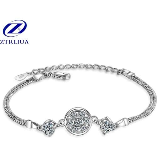 New Arrival Korean Style Fashion 925 Sterling Silver Jewelry Sweet Round Crystal Two Colors Temperament Bracelets SB84