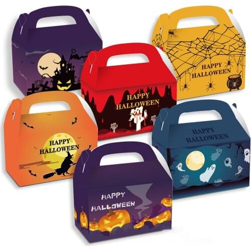 New Halloween Candy Box with Handles Halloween Treat Boxes Cardboard Haunted House Gable Boxe for School Classroom Party 12/24pc