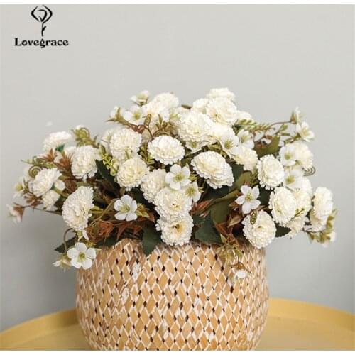 Autumn Fake Carnation Silk Flowers Bouquet Artificial Fabric Flowers for Wedding Home Accessories Room Bedside Decor Faux Flores