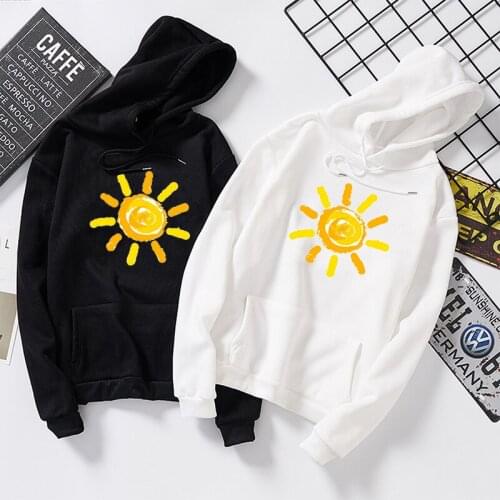 Autumn Kpop Fashion Sun Print Sweatshirt Women Streetwear Wild Hip Hop Loose Couple Hoodie Harajuku Graphic Sweatshirts Pullover