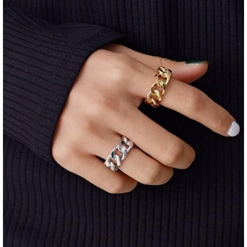 Punk Chunky Link Chain Rings For Men Women Teens Linked Twisted Silver Gold Hip Hop Ring Open End Adjustable Size Snake Chain