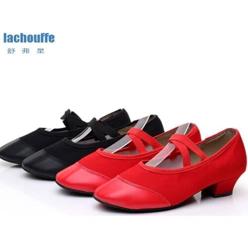 Dance Sneaker Canvas Leather Girls Ballroom Dance Sneakers Shoes Elastic Band Adult Dance Shoes Red/Black Kids Shoes EU 35-41