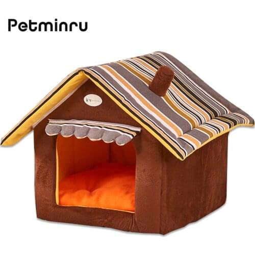 Petminru Striped Removable Cover Mat Dog House Dog Beds For Small Medium Dogs Pet Products House Pet Beds for Cat