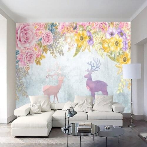 Drop Shipping Photo Wallpaper European Style Hand Painted Flower Elk TV Background Wall Wallpaper Bedroom Bathroom Hotel Mural