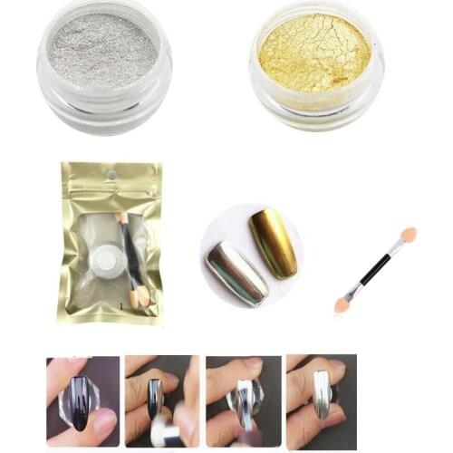 2 Boxes/lot Rub Mirror Powder Gold&Silver Chrome Effect Professional Grade Nail Art pigment Cosmetic Dry Sparkling Glitter Dust