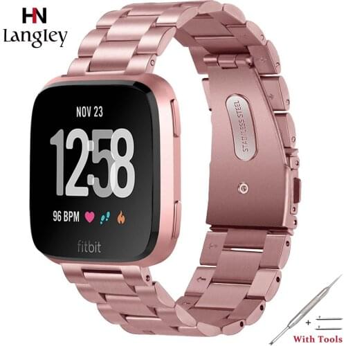 High Quality Solid Stainless Steel Watchband Straps For Fitbit Versa / lite Smart Watch Bands Rose Pink Replacement Wristbands