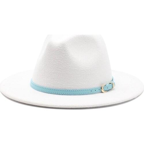 Seioum Women Men Wool Fedora Hat With Leather Gentleman Elegant Lady Winter Autumn Wide Brim Jazz Church Panama Sombrero Cap