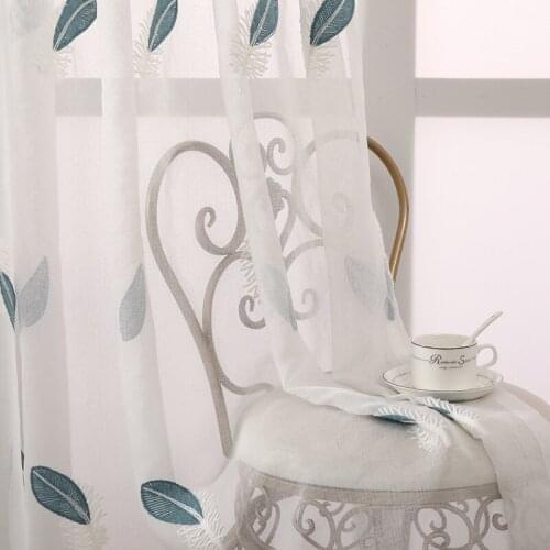 Beige/Blue Embroidery Feather Tulle Curtains for Living Room Dolly Hemp Yarn for Kitchen Balcony #VT