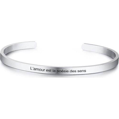 Vnox Inspirational Bracelets for Women Mom Gift 4mm Cuff Bangle Message Support Spanish French Font