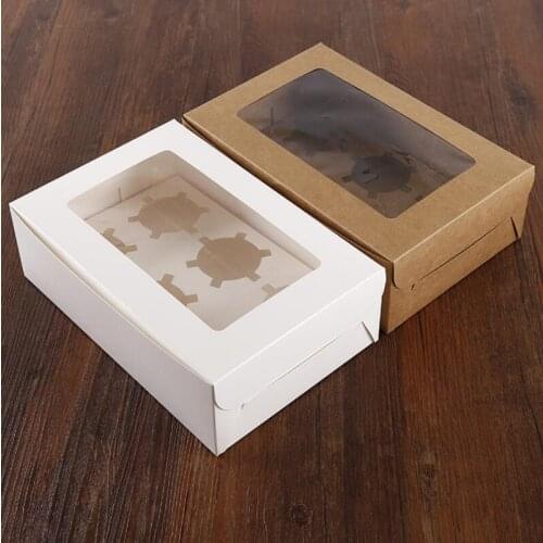 Windowed Cupcake Boxes Kraft Paper Box Gift Packaging For Wedding Party 6 Cup Cake Holders LX7294