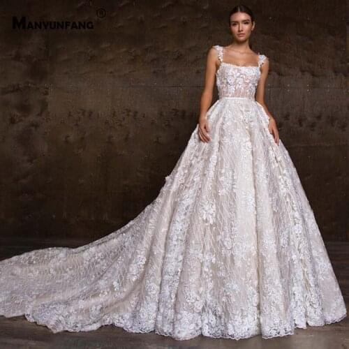 High-End Embroidery Appliques Tulle Square Neck Bridal Ball Gown Luxury Sleeveless Chapel Train Zipper Back Wedding Dress