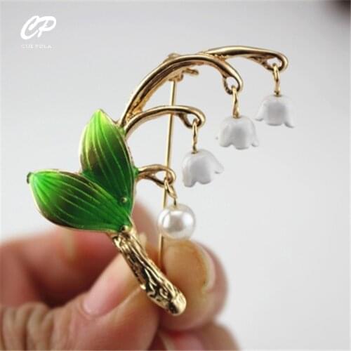 Enamel White Floral Leaf Brooch For Women Lily Valley Brooches Pin Jewelry Supplies For Women Pins Broche