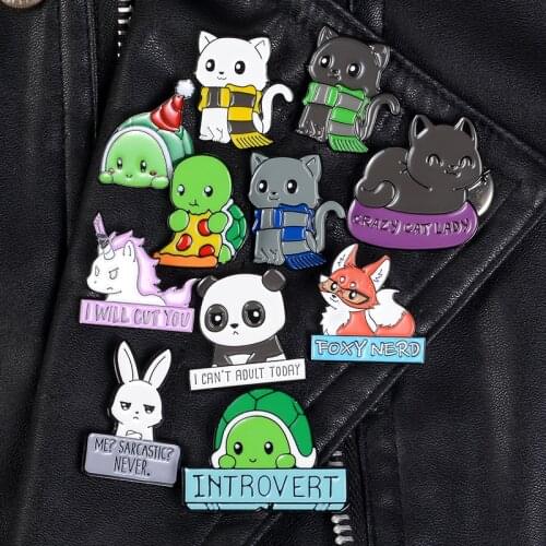 Scarf cat pin brooches for women animal rabbit badge fox with glasses enamel pin backpack bag lapel pin hat Jackets Jewelry gift