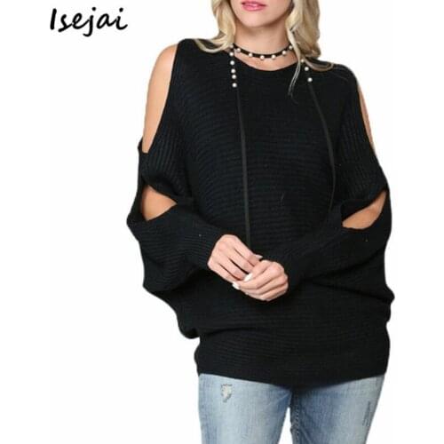 Hollow Out Sleeve Knitted Sweater Bat Sleeve Sweater Women Loose Pullovers Autumn Winter