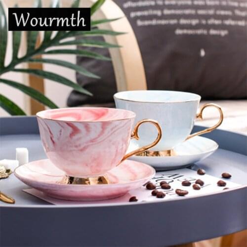 Golden Line Tea Cup And Saucer Set Marble Pattern Phnom Penh Series Coffee cup Home Office Porcelain Valentines Day present