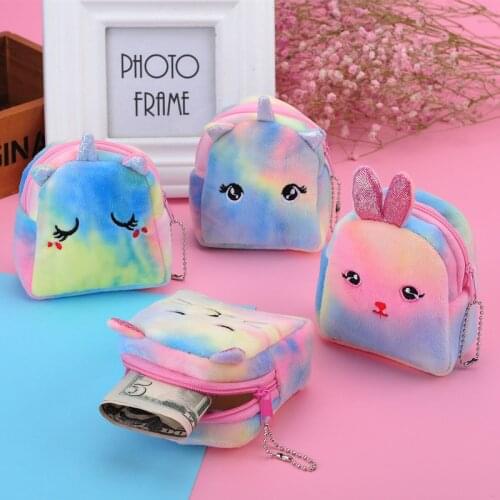 1 Pcs Kawaii Animal Unicorn Cat Rabbit Coin Purse Laser Wallet Coin Earphone USB Cable Storage Bags Small Money Bag Plush Toys