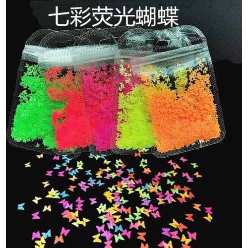 1 Bag Fluorescence Butterfly Shape Heart Shape Nail Art Glitter Flakes 3D Neon Sequins Polish Manicure Nail Decoration