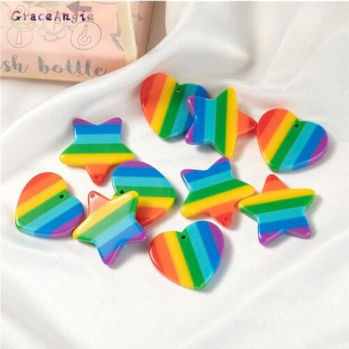 10pcs Mix Star Heart Shape Charms For Drop Earrings Rainbow Color Necklace Pendant DIY Bracelet Floating Charms Party Decorate