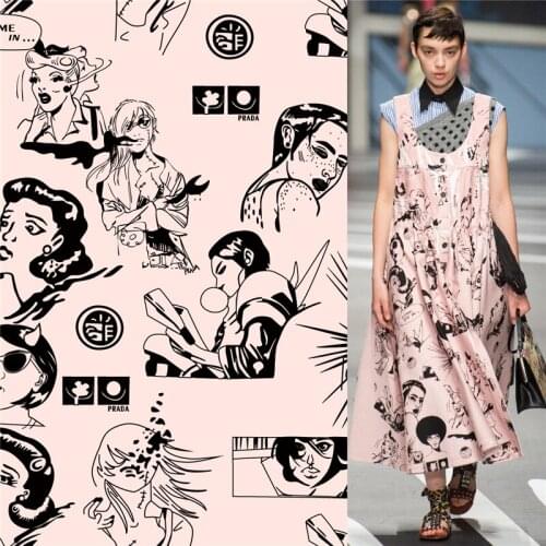 100% polyester stretch fabric dress character hand-painted pattern printed fabric thin dress cloth shirt patchwork 132