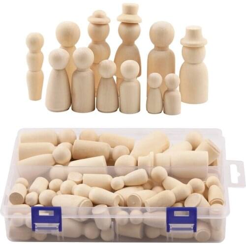 55Pcs Craft Art Unfinished Wooden DIY Color Painting Peg Dolls Male & Female Doll Bodies Decorations Kids Toy