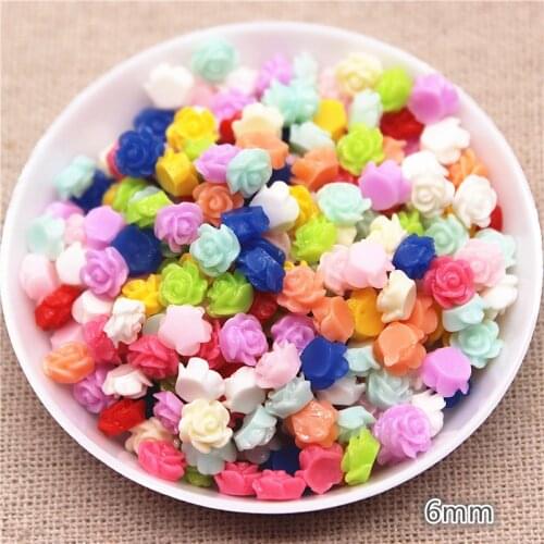 6mm 100pcs Mix Colors Resin Rose Flower FlatBack Cabochon DIY Jewelry/Phone Craft Decoration