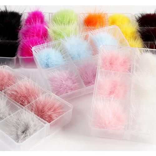 6pcs/Box Cute Fluffy Plush Ball 3D Nail Art Decorations Hairball Detachable Magnetic Pompoms Nail Jewelry Manicure Accessories