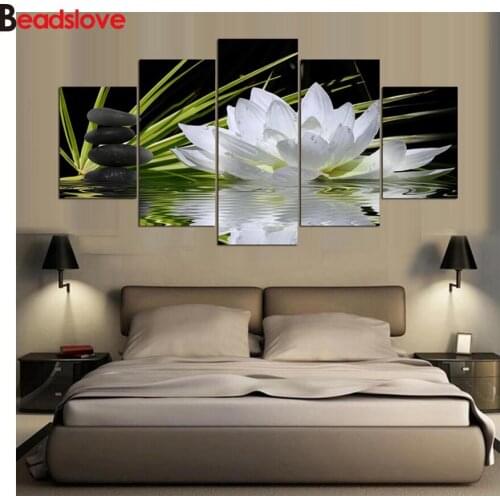 Full Square Round Drill 5D DIY Diamond Painting White Lotus Stone on Water Embroidery Cross Stitch 5D mosaic Home Decoration