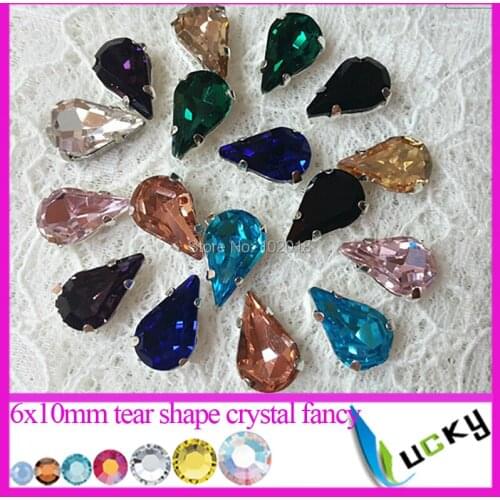 Freeshipping 200pcs 6x10mm Tear drop Crystal Facny loose beads Point back rhinestones with settings jewelry strass
