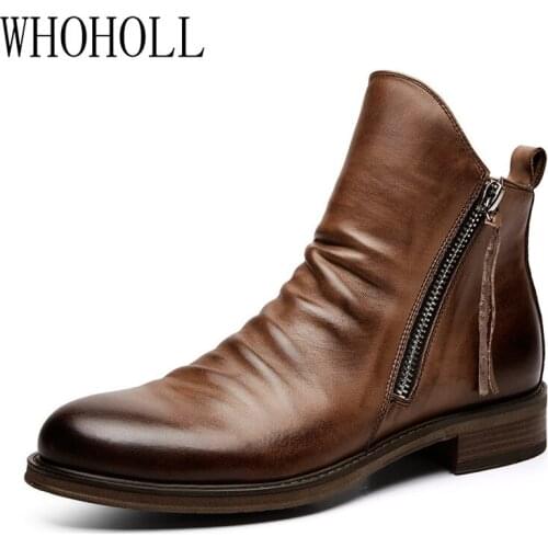 Fashion Retro Ankle Leather Men Boots High-Top Side Zipper Tooling Black Brown Boots Outdoor Desert Boots Fashion Men Shoes