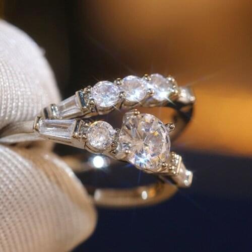 CAOSHI 2 Pcs Couple Wedding Ring with Luxury Cubic Zirconia Elegant Jewelry Set for Women High Quality Anniversary Gift Hot Sale