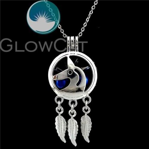 K739 Dream Catcher Unicorn Beads Cage Perfume Essential Oil Diffuser Pearl Cage Locket Necklace Kids Girl Jewelry