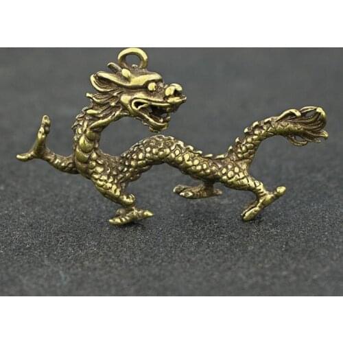 Collection Chinese Brass Carved Zodiac Animal Dragon Exquisite Small Pendant Statues