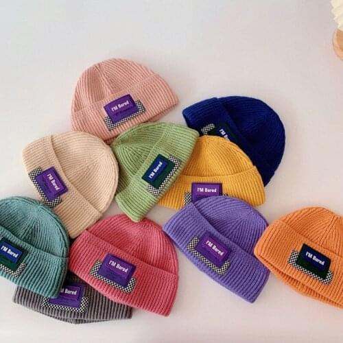 Korea 2021 Candy colors autumn and winter baby knitting hat for boys and girls retro melon leather hat to keep warm 50-52cm
