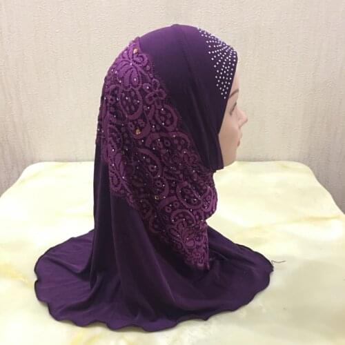 H044 beautiful small girl hijab with lace cute hijab hats womens caps can fit 2-7 years old girls