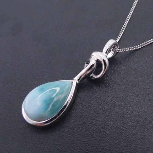 New Arrival 9x13mm Pearl Natural Larimar Pendant 925 Sterling Silver Women Teardrop Pendant Necklace Charm Fine Jewelry For Gift