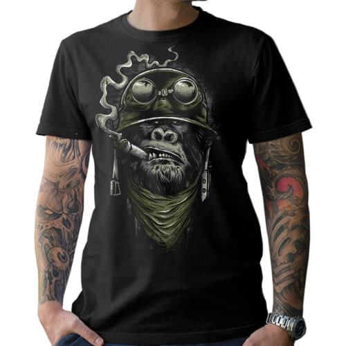 Biker T-Shirt Gorilla Monkey Motorcycle Chopper Bobber Old School MenS Men New Short Sleeve Cotton Print Plain T Shirt Tees