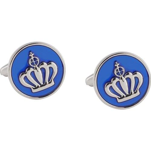 Mens French Shirt Cufflinks Blue Epoxy Enameled Cufflinks Crown High Quality Customized Friend Gift Business New Design Button