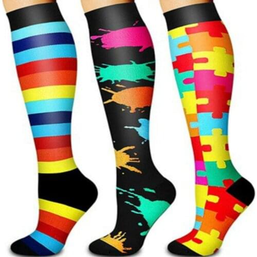 Men Compression Stockings Running Outdoor Sport Compression Socks for Female Running Stripe Love Fruit Pattern 3pair Nurse Socks