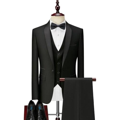 Men Suits 3 Pieces Jacket Pant Vest Business Uniform Office Suit Wedding Groom Tuexdo Slim Fit Casual Formal Asian Size Mens Set