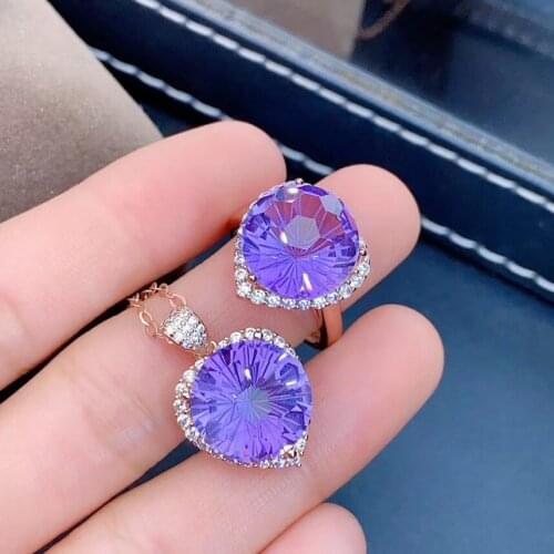 New Fashion Anniversary Amethyst jewelry set Natural Real Amethyst 925 sterling silver 1pc pendant,1pc ring